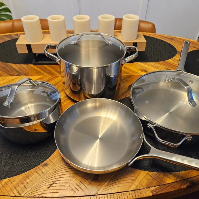 user image by @linseycj, 12pc Stainless Steel Cookware Set with 6pc Pan Protectors Silver - Figmint&#8482;