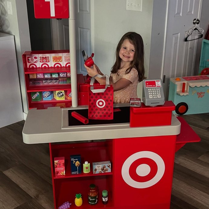 user image by @chelsey_qn, Target Toy Checklane: Pretend Shopping Accessories, Play Money, Toy Cash Register, Batteries Required, Ages 3+