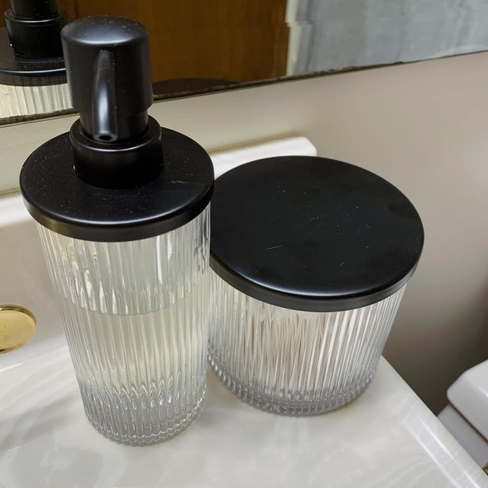 user image by @frankannmarie, Ribbed Glass Soap Pump Black - Threshold&#8482;