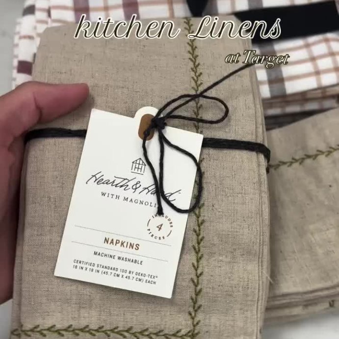 user image by @aesthetic_living.us, Set of 4 Embroidered Border Cloth Napkins Natural/Green - Hearth &#38; Hand&#8482; with Magnolia