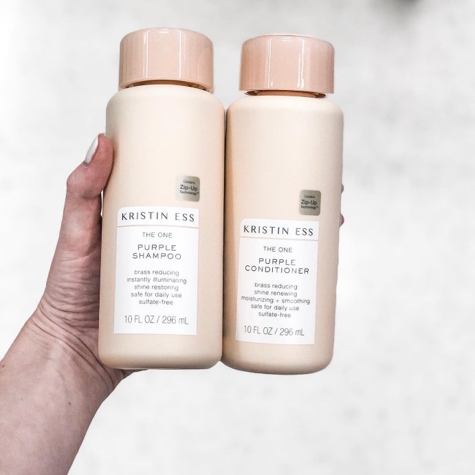 user image by @livingattarget, Kristin Ess The One Purple Conditioner Toning for Blonde Hair, Neutralizes Brass and Sulfate Free - 10 fl oz
