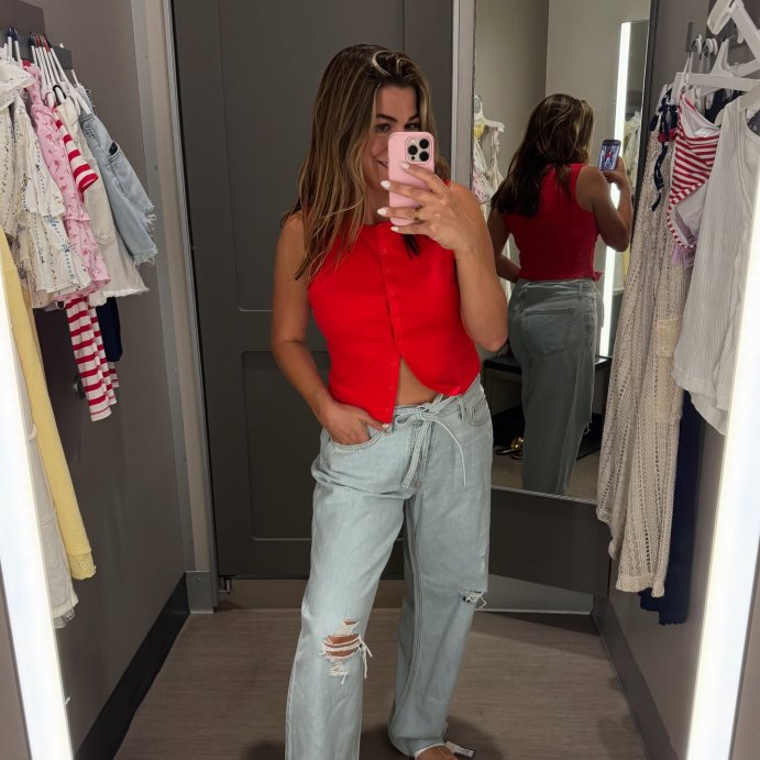 user image by @glamgirlnatalie, Women's Mid-Rise Tie-Waist Drawstring Baggy Jeans - Universal Thread™