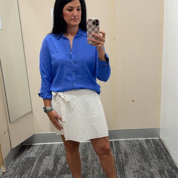 user image by @the.melanie.edit, Women's Long Sleeve Collared Linen Button-Down Shirt - Universal Thread™