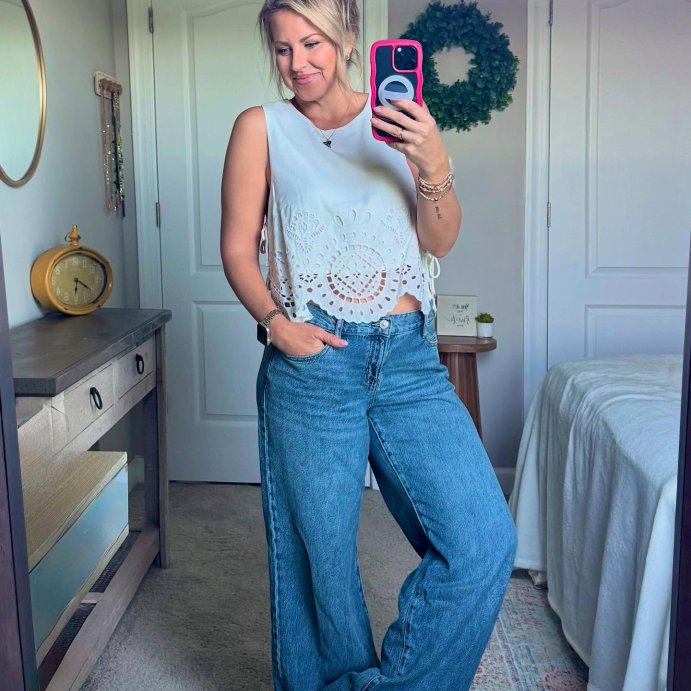 user image by @alisonk_today, Women's Embroidered Eyelet Side-Tie Tank Top - Future Collective
