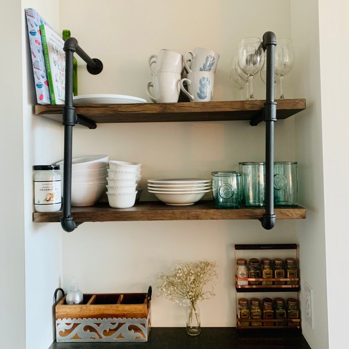 user image by MD, 31.5&#34; x 24&#34; Two Tier Industrial Pipe Wall Shelf Brown - Danya B.: Rustic Open Bracket, Laminated Metal