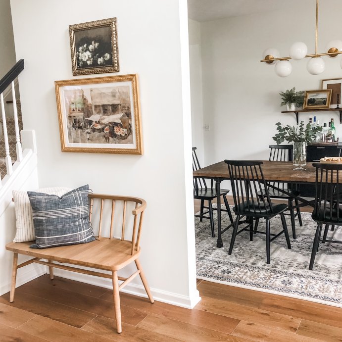user image by homeonharbor, Shaker Wooden Dining Bench with Curved Back - Hearth & Hand™ with Magnolia