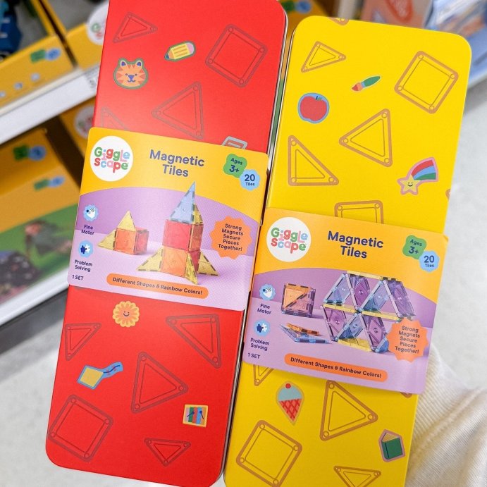 user image by @targettherapy, Magnetic Tiles Yellow Tin - Gigglescape&#8482;: Educational Toy for Creativity &#38; Fine Motor Skills, 20 Pieces Set