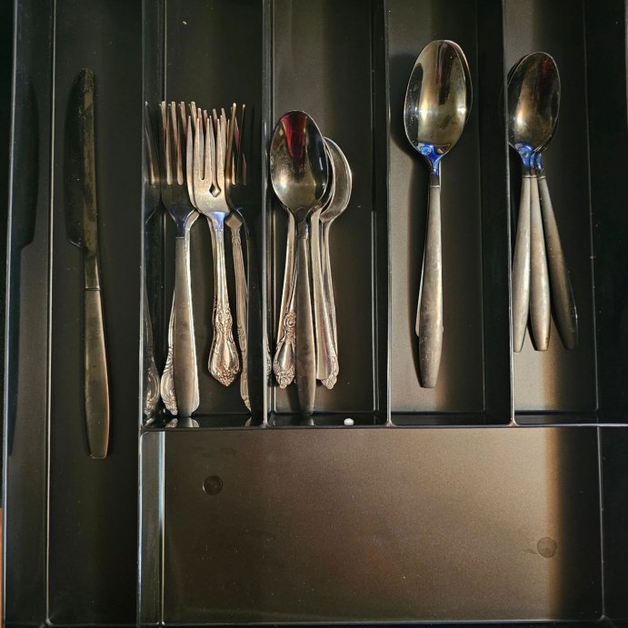 user image by @veronicawalker51, 6 Compartment Plastic Drawer Flatware Organizer Black - Brightroom&#8482;: Silverware &#38; Utensil Kitchen Drawer Tray