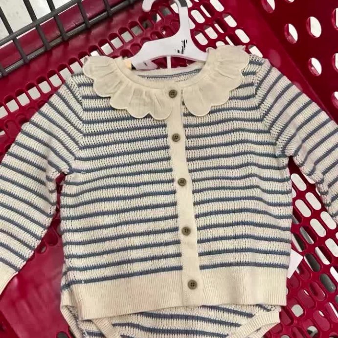 user image by @tiny.trends.by.mj, Baby Girls&#39; 2pc Striped Peter Pan Collared Sweater Set - Cloud Island&#8482; Blue
