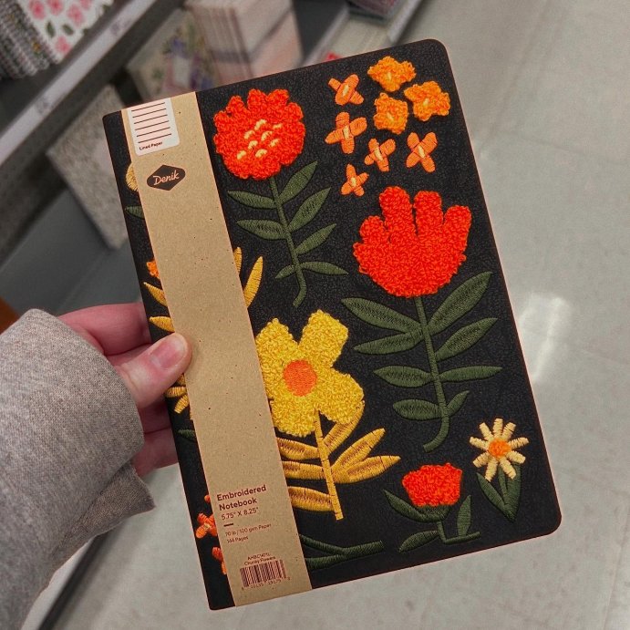 user image by @thecovecurated, Denik 240pg Notebook 8.25&#34;x5.75&#34; Mixed Embroidery Vegan Leather: Ruled Journal for Teens &#38; Adults, Hard Cover, Gray