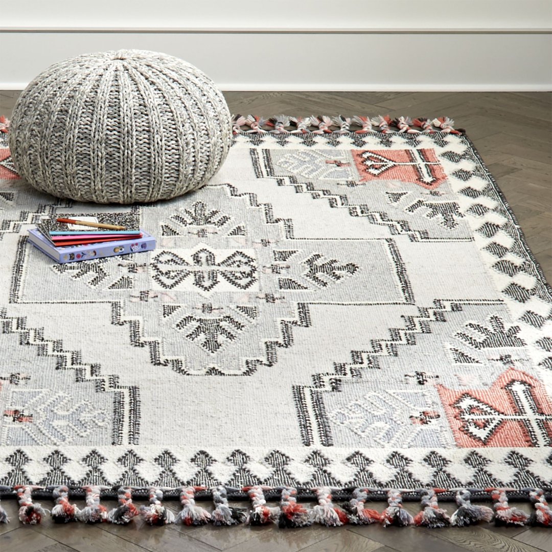 Shop Variegated Grey Pouf, Fringe Medallion 8 x 10' Rug and more
