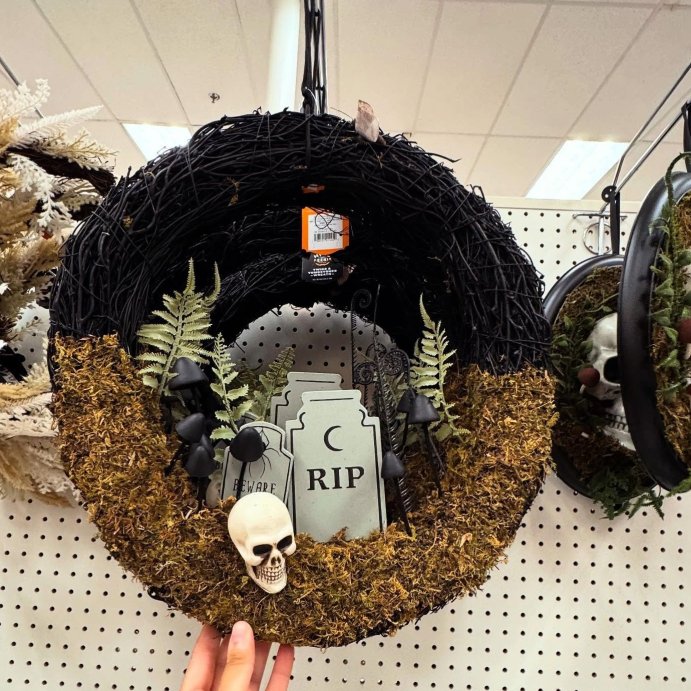user image by @goth_cart, 16&#34; Twig Tombstone Halloween Scene Wreath - Hyde and EEK! Boutique&#8482;: Black Faux Floral, Indoor Wall Decor