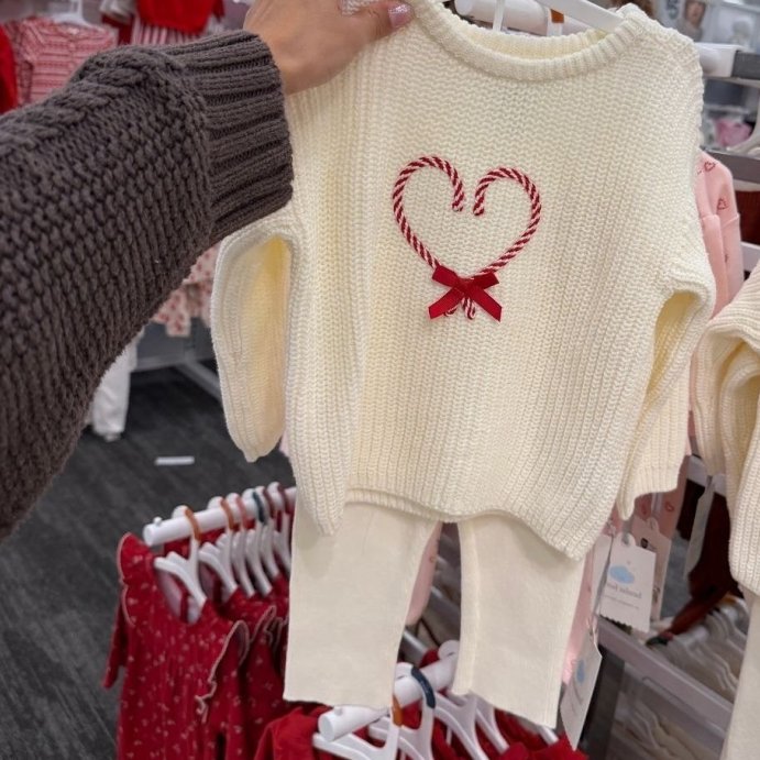 user image by @madisondanielle4, Baby Girls&#39; 2pc Christmas Holiday Candy Cane Sweater and Pants Set - Cloud Island&#8482; Cream