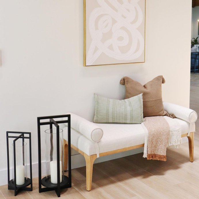 user image by @fernishdesigndecor, Randolph Bench with Bolster Pillows Linen - Threshold™ designed with Studio McGee