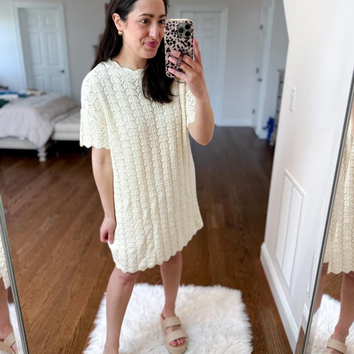 user image by @msnafashion, Women's Short Sleeve Pointelle Mini Sweater Dress - A New Day™
