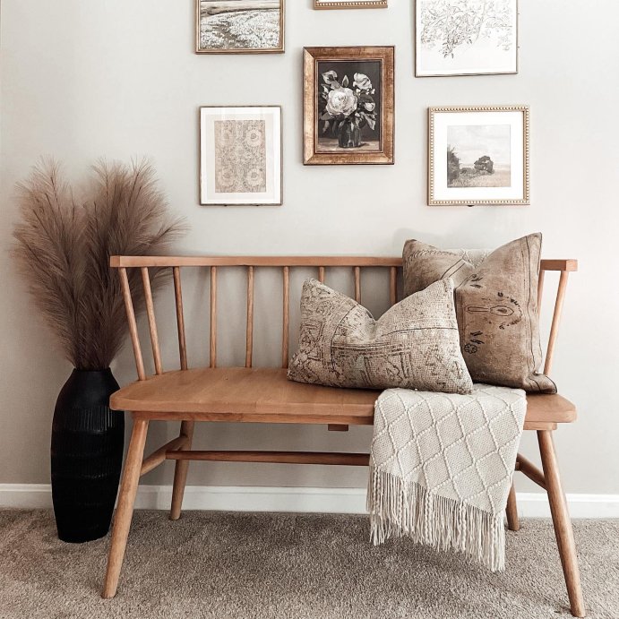 user image by @kuteinteriors, Shaker Wooden Dining Bench with Curved Back - Hearth & Hand™ with Magnolia