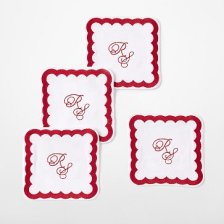Shop Bespoke Embroidered Coasters, Set of 4, Scalloped, Red and more Shop Bespoke Embroidered Coasters, Set of 4, Scalloped, Red and more