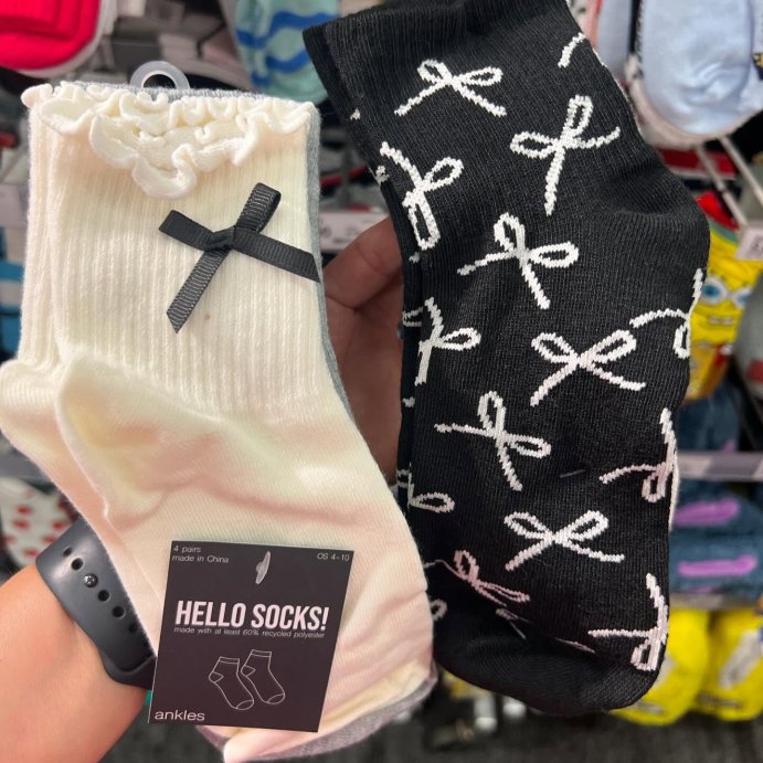 user image by @dltree_target_ross_finds, Women&#39;s Lettuce Edge Applique Bow &#38; Polka Dots 4pk Ribbed Ankle Socks - Ivory/Heather Gray/Black 4-10
