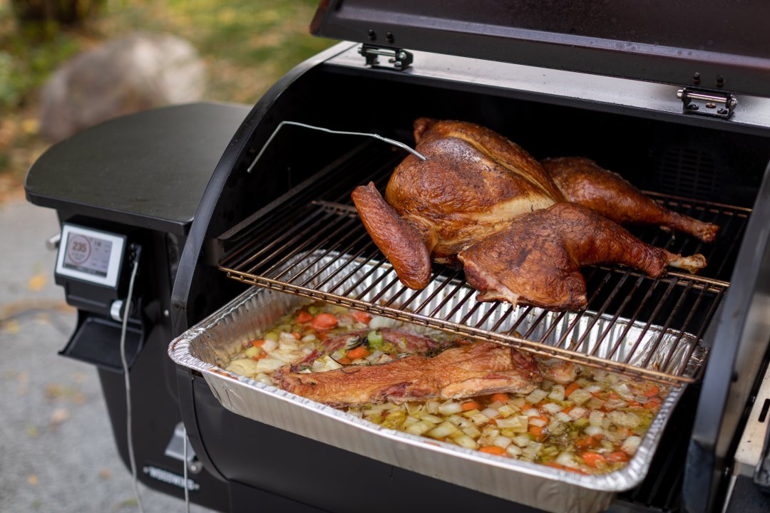 Cooking a turkey shop on a pellet grill