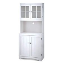 Shop For Living 4-Door Open Shelf Freestanding Kitchen Pantry Storage Cabinet, Cream and more