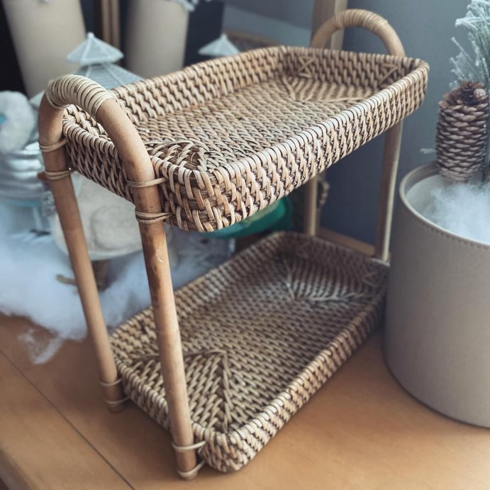 user image by @thesunrisecrew_, Natural Woven Tiered Vanity Bathroom Tray - Threshold&#8482;: Rattan Countertop Storage Accessory, Spot Clean