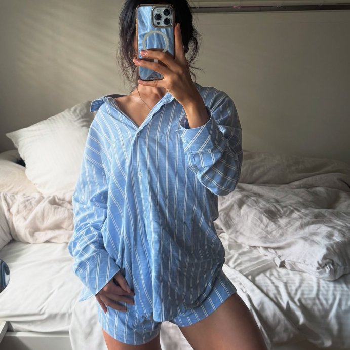 user image by @maritediflores, Women's Striped Cotton Blend Long Sleeve Pajama Shirt - Auden™