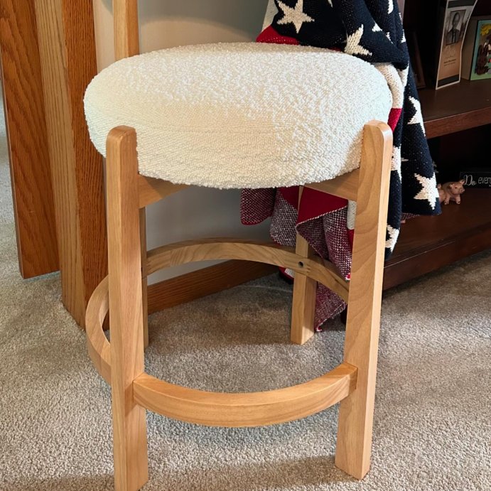 user image by @mattsonfam6, Sculptural Upholstered and Wood Boucle Counter Height Barstool Cream - Threshold&#8482;: Round, Stained, Polyurethane Foam Filled