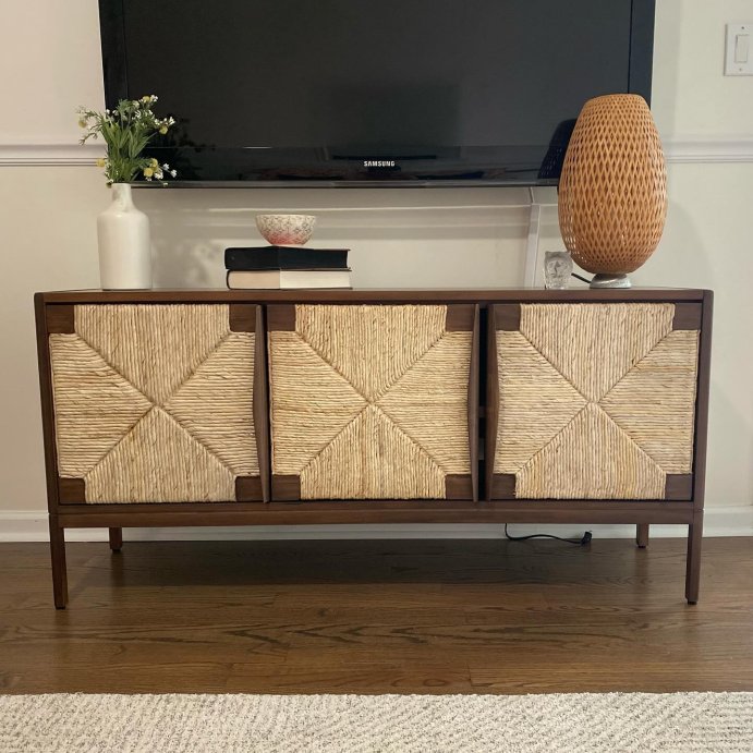 user image by @targetfanreviews, Withania Media Stand for TVs up to 55&#34; - Threshold&#8482;: Entertainment Center, Cable Management, Wood Composite