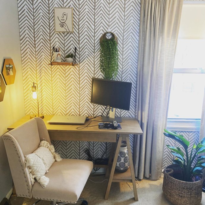 user image by @hboland77, Herringbone Stripe Peel &#38; Stick Wallpaper Tan - Threshold&#8482;: Removable, Self-Adhesive, Stain-Resistant, Washable