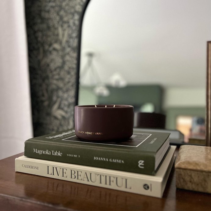 user image by @embelline.designco, 15oz Ceramic Jar 3-Wick Candle: Soy Wax Blend, Coconut Oil, Threshold&#8482; Black Honey Vanilla