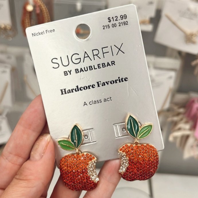 user image by @ateaspoonofteaching, SUGARFIX by BaubleBar Hardcore Favorite Apple Statement Earrings - Red/Green