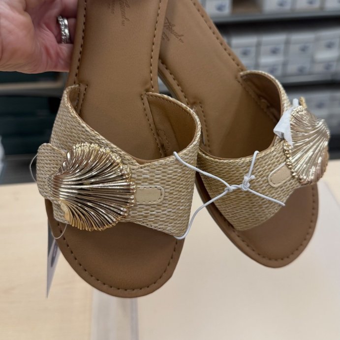 user image by @twotargetmoms, Women&#39;s Nesryn Raffia Shell Ornament Slide Sandals - Universal Thread&#8482; Tan