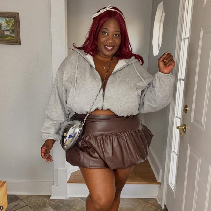 user image by @kolo_kouture, Women's Drop Waist Faux Leather Bubble Mini A-Line Skirt - Future Collective Brown