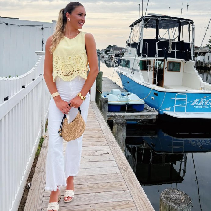 user image by @brookesphotodumppp, Women's Embroidered Eyelet Side-Tie Tank Top - Future Collective