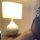 White Ceramic Retro-Inspired Table Lamp with Beige Shade