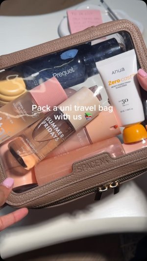 @spacenk&rsquo;s instagram video of Space NK Large Travel Bag Chocolate Brown,Anua Zero-cast Moisturizing Finish Sunscreen,Prequel Multi-Quench Hydration Mist,Saltair Coral Coast Deodorant,Gisou Honey Glaze Collagen Therapy Lip Mask,LANEIGE Balance Mode Rice Foaming Deep Cleanser,LANEIGE Balance Mode Moisturiser,Summer Fridays Body Mist Vanilla