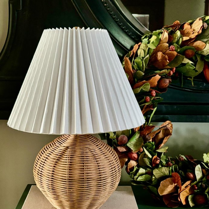 user image by @lbbinteriors, Natural Wicker Table Lamp Brown - Threshold&#8482; designed with Studio McGee: Chic Pleated Drum Shade, ETL Listed
