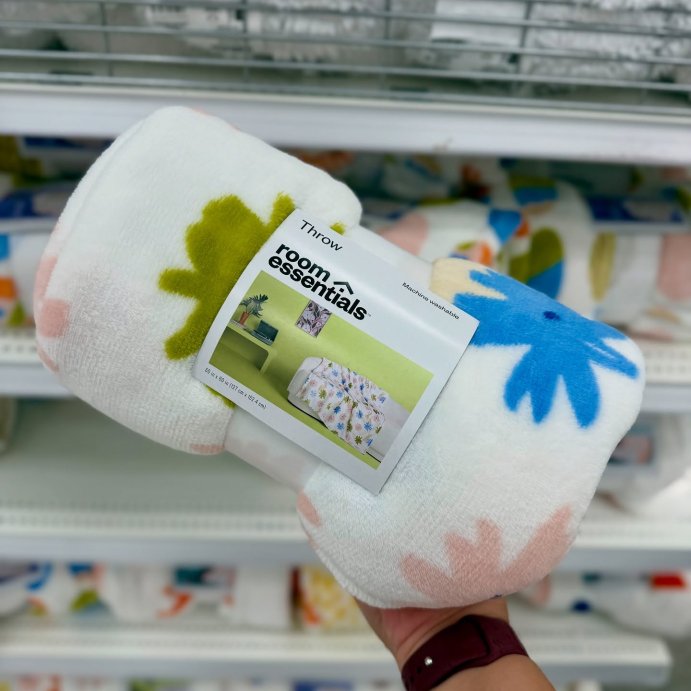 user image by @katattarget, Recycled Poly Printed Floral and Bunny Easter Plush Throw White/Blue - Room Essentials&#8482;