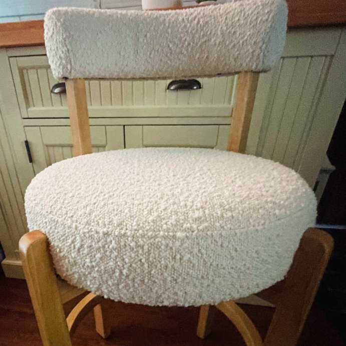 user image by @r.astrike, Sculptural Upholstered and Wood Boucle Counter Height Barstool Cream - Threshold&#8482;: Round, Stained, Polyurethane Foam Filled