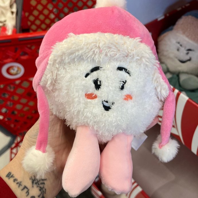 user image by @wicked_good_seasonal_finds, 6&#34; Snowball with Pink Hat Stuffed Plush - Gigglescape&#8482;: Polyester, Character Theme, 1 Year+, 0.2 lbs