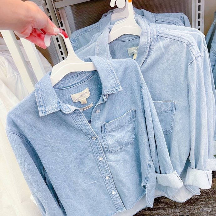 user image by @targetofmyeyes, Women's Relaxed Fit Denim Button-Down Shirt - Universal Thread™