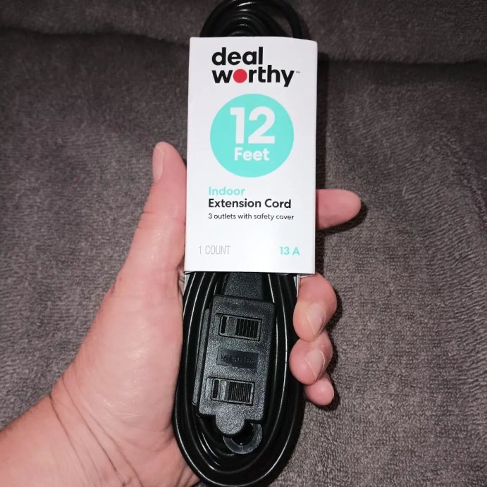 user image by @73friday, 12&#39; 3 Outlets With Sliding Safety Cover Extension Cord Black - Dealworthy&#8482;: 16 AWG, 13 Amps, 12ft Length, 1 Year Warranty