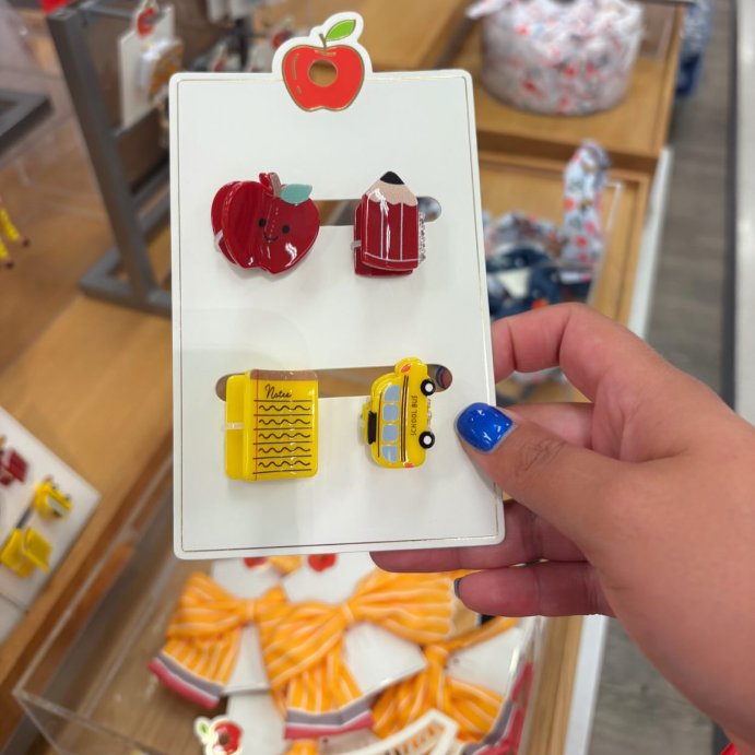 user image by @msowenssparkles, Teacher Apple Bus Pencil Mini Claw Hair Clip Set 4pc - Yellow