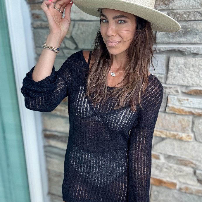 user image by @aimeeweidl_, Women's Crochet Long Sleeve Mini Cover Up Dress - Shade & Shore™