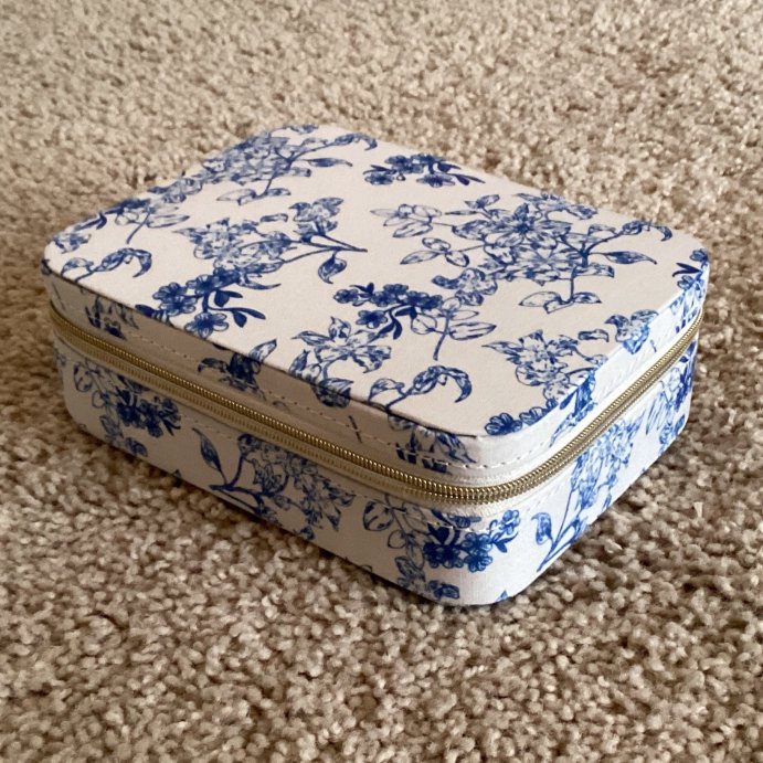 user image by Inside, Floral Print Rectangle Travel Jewelry Organizer - A New Day&#8482; White/Blue: Polyester Storage Bag, Adult Use