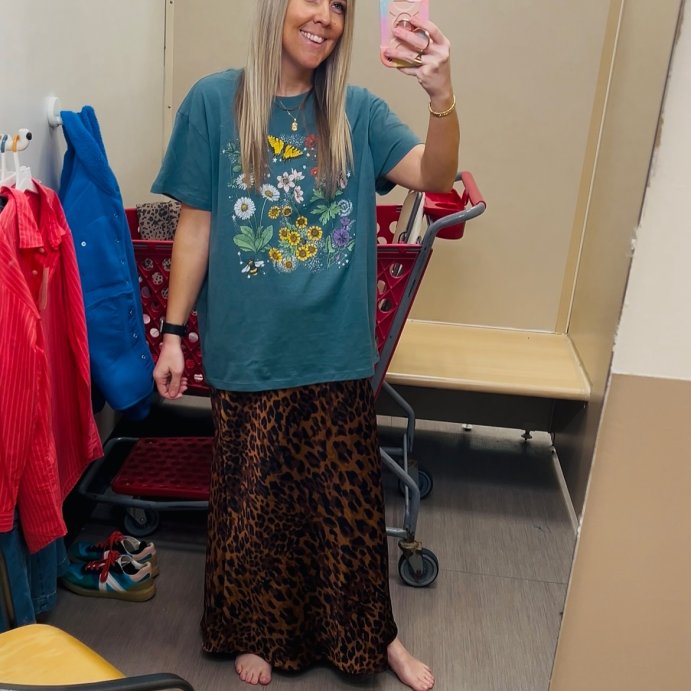 user image by @educationaesthetics, Women's Colorful Floral Short Sleeve Graphic T-Shirt - Green