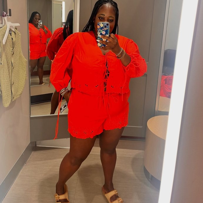 user image by @kolo_kouture, Women's Long Sleeve Eyelet Tie-Front Poplin Blouse - Future Collective