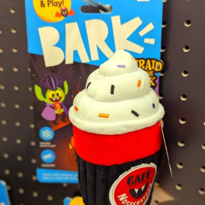 user image by @heartsandhaunts, BARK Afraid of the Bark Halloween IV Drip Coffee Shaped Plush Dog Toy