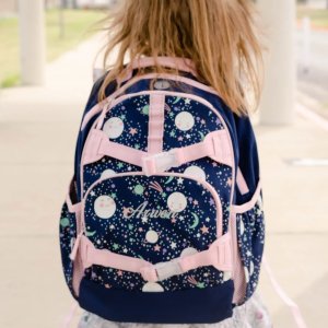 Mackenzie Pink Navy Glow-in-the-Dark Moons Girls Backpacks