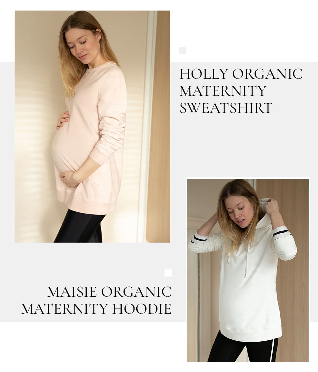 Shop Isabella Oliver Maisie Organic Maternity Hoodie-Soft White, Isabella Oliver Holly Organic Maternity Sweatshirt-Rose and more